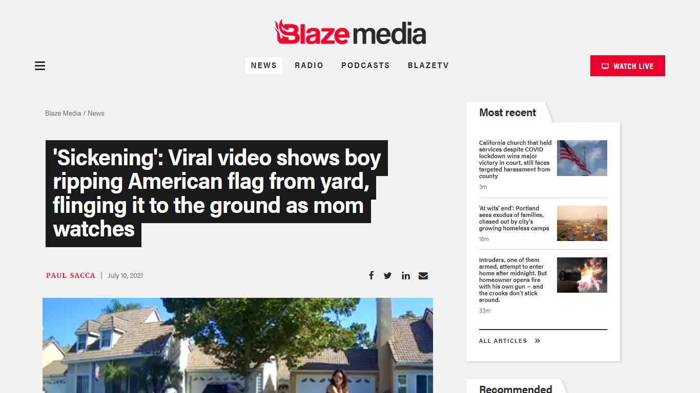 Boy rips up American flag from yard, throws it, mom watches - TheBlaze